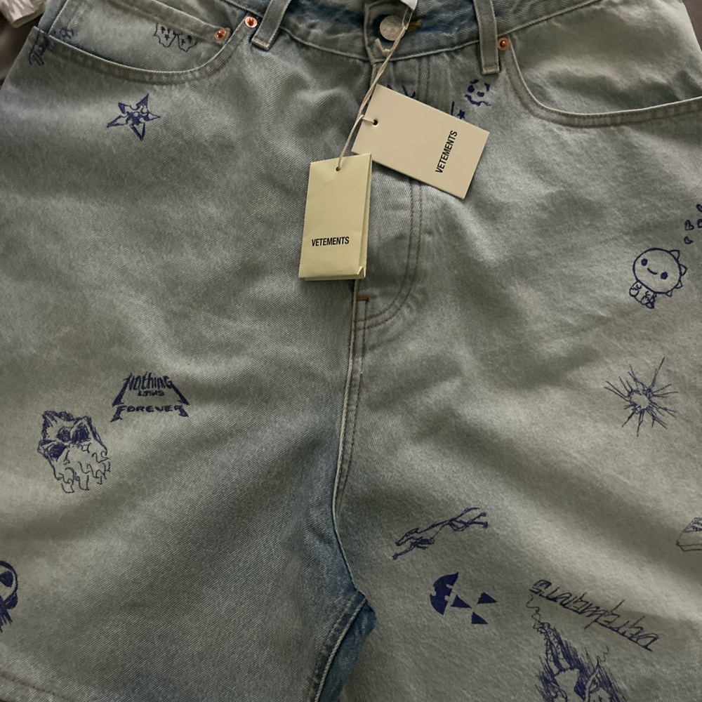 Vetements Light Blue Graphic Jean Shorts